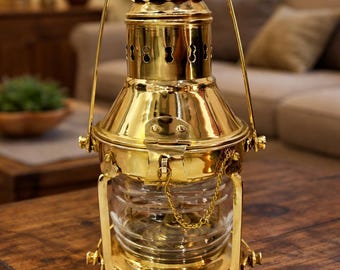 Vintage Brass Lantern Oil Lamp Anchor Brown Antique Lamps Lanterns