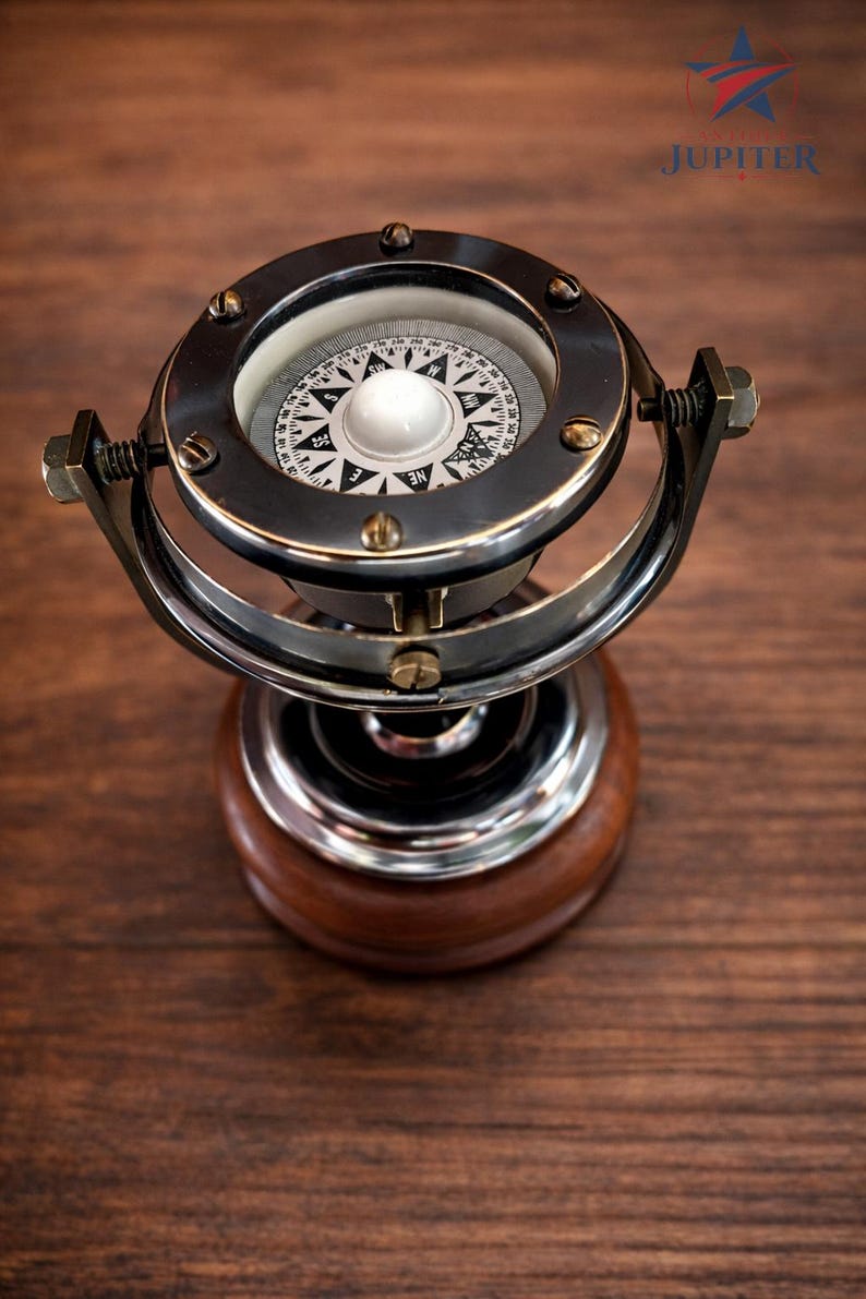 Gimble Compass Antique Brass Nautical Gimbal Compass, Classic Ship Binacle Carded ...