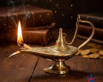 Handcrafted Brass Aladdin Lamp | Vintage Genie Oil Lamp Decor Antique Anchor Lamps Lantern
