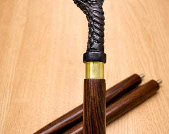 Bastone da passeggio vittoriano Hercules Black Cobra: impugnatura in ottone, bastone pieghevole in 3 parti, 94 cm (37 pollici).