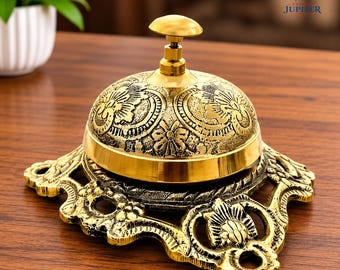 Campanello da scrivania in ottone massiccio con decorazioni a rilievo – Campanello da tavolo vintage, campanello di servizio in stile antico
