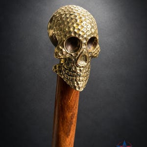 Brass Skull Knob Walking Cane, Wooden Handle Walking Stick, Steampunk Accessory
