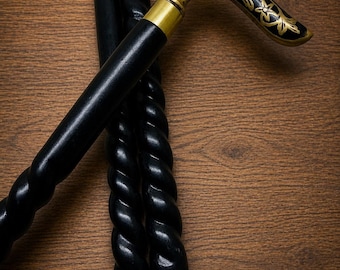 Victorian Antique Brass Handle Walking Stick: Brass, Wood, 3-Fold Cane (37")