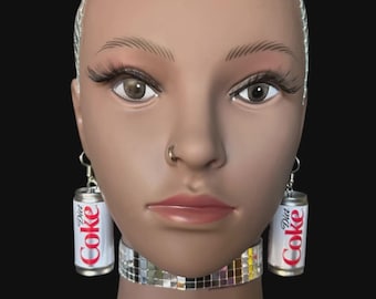 Diet Soda Can Earrings - drink, cola, retro, unique, handmade, coke, large