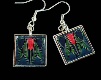 Art Deco Tulip Earrings -  unique, handmade, gift boxed
