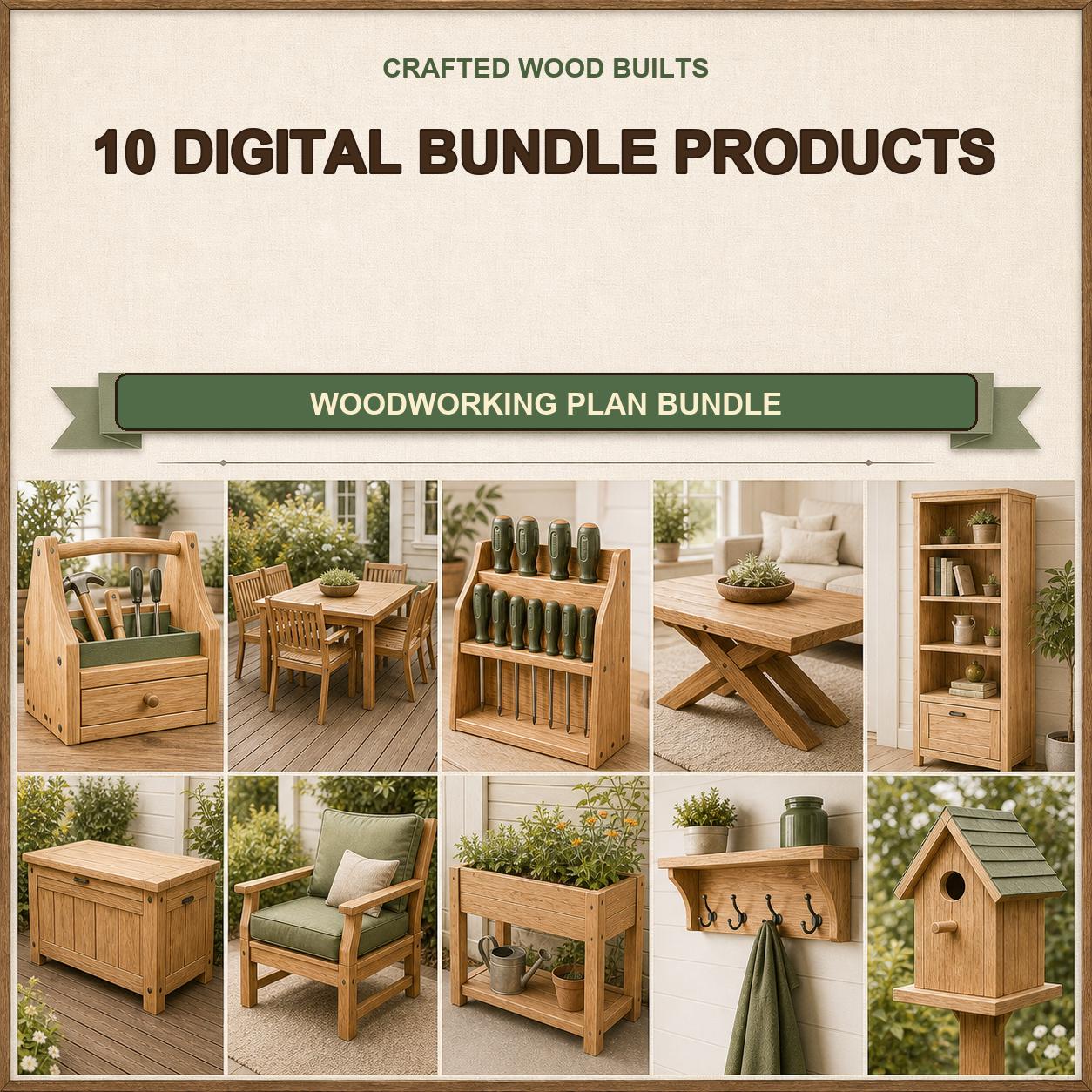 10 Digital Woodworking Plans Bundle, DIY Furniture and Garden Projects, Printable PDF Build Plans, Instant Download