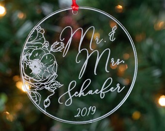 Newlyweds first Christmas as Mr and Mrs Ornament Wedding Gift, personalized, custom acrylic couple present