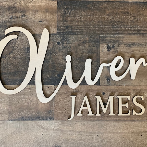 Wood Name Sign for Nursery, Baby, Wood Letters, custom Name cutout, first and middle, Above the crib, display