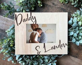 Personalized First Father's Day Picture Frame: Engraved Wood Dad Gift