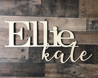 Nursery Name Sign, Baby, Wood Letters, custom Name cutout, first and middle, Above the crib, display