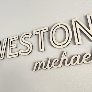 Wood Name Sign for Nursery, Baby, Wood Letters, custom Name cutout, first and middle, Above the crib, display