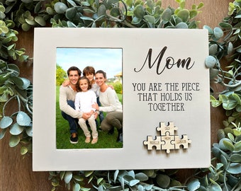 Personalized Mom Puzzle Piece Picture Frame: Engraved Birch Wood