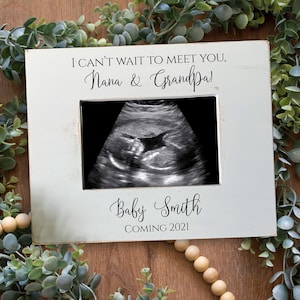 祖父母への妊娠報告の写真フレーム、超音波、あなたに会うのが待ちきれない、新しいおばあちゃんおじいちゃん、最初の孫、赤ちゃんがやってくる