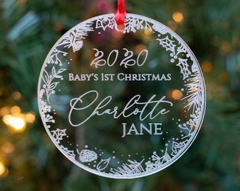 Baby’s First Christmas ornament, personalized, new baby, elegant, newborn gift