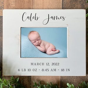 Baby picture frame, newborn baby stats photo frame display, gift for new mom and dad, birth stats, custom personalized baby present