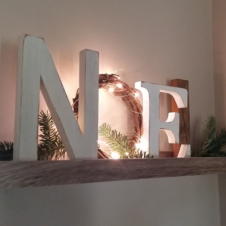 Noel Letters, Noel Wreath Sign, Christmas Decor, Mantle Decor, Christmas Gift, Noel Sign With LIGHTS image 1