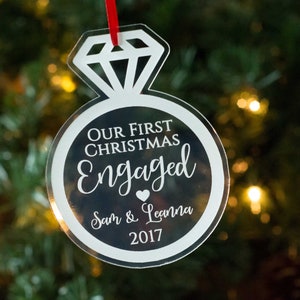 First Christmas Engaged Ornament Personalized Ring