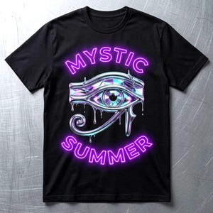 Shine at the festival! Cyberpunk Festival Look & Techno Rave Style Black "Mystic Summer" T-shirt. Unisex cotton Gildan 5000.Essence Stud