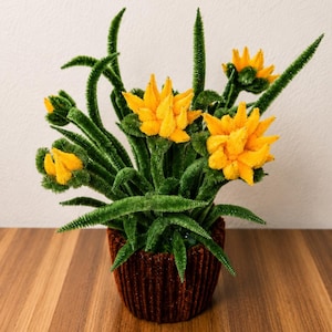 Handmade Succulent Decor with Orange Flowers | Pipe Cleaner Succulent | Desk Decor | Office Decoration | Cute Faux Plant | Home Decor