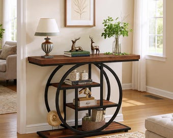 Console Table Industrial Entryway Sofa Table with Storage Shelves