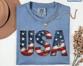 Comfort Colors USA FAUX Patchwork Shirt, American Flag Shirt, Independence Day 250 Years Shirt, 4th Of July Shirt, Print Only Not a Patch
