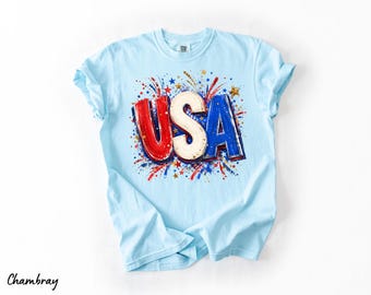 Comfort Colors USA Graphic Tee, USA 250th Anniversary Shirt, Splatter Patriotic Shirt