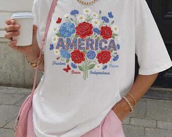 Comfort Colors® America Shirt, Patriotic Flower Tee, Independence Day Shirt, American Flag, USA Floral Shirt