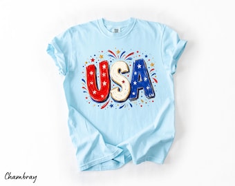 Comfort Colors USA Graphic Tee, America 250th Anniversary Shirt, Hand-Painted Splatter Patriotic Shirt