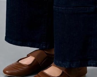 Tan Faux Leather Sneakerina Flats with Velcro Strap