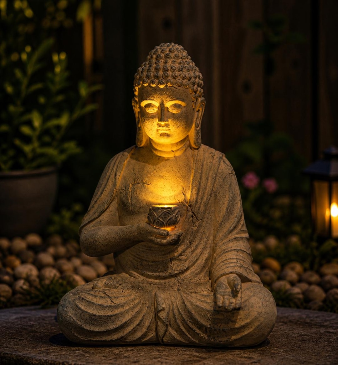 Solar Buddha Statue Garden Light – Outdoor LED Meditation Buddha ...