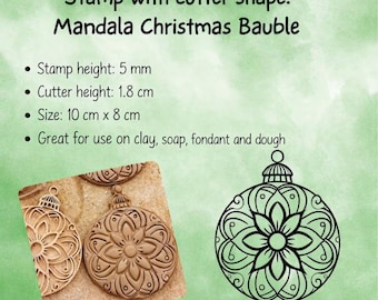 Mandala Christmas Bauble & Cutter – 10×8 cm – Food Safe – For Clay, Handmade Soap, Fondant and Dough – Made to Order