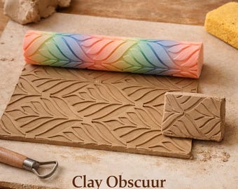 ClayObscure Texture Roller Leaf Pattern | Clay Roller for Ceramics | Pottery Texture Tool | Handmade Tool for Clay Decoration