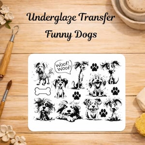 Underglaze Transfer funny dogs | Keramiek Decal | Honden Illustraties | Pottery Underglaze Transfer Sheet | Voor Mok Bord Schaal