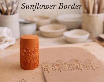 Sunflower Border Texture Roller for Clay – Deboss Pattern Roller for Pottery, Ceramics, Polymer Clay & Fondant – 8 cm