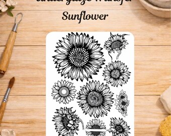 Underglaze Transfer Sunflower | Ceramic Decal | | Pottery Underglaze Transfer Sheet | For Mug Plate Bowl