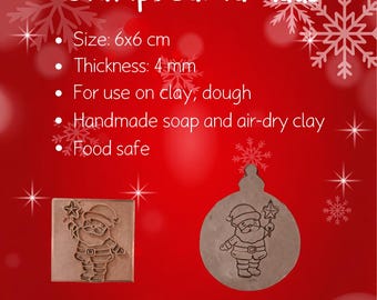 Santa Claus Stamp – 6×6 cm Christmas Plush Toy Design • For Clay, Dough, Soap & Air‑Dry Clay • Food‑Safe Craft Stamp