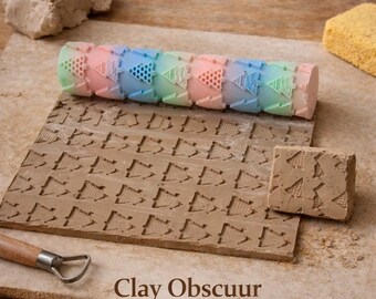 ClayObscure Texture Roller: Holiday Pines | Clay Roller for Ceramics | Pottery Texture Tool | Handmade Tool for Clay Decoration