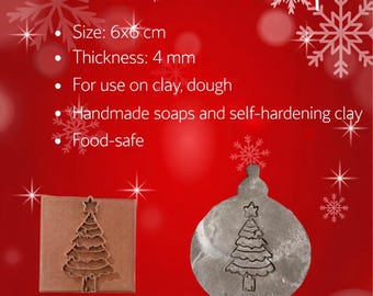 Christmas Tree Stamp – 6×6 cm Christmas Plush Toy Design • For Clay, Dough, Soap & Air‑Dry Clay • Food‑Safe Craft Stamp