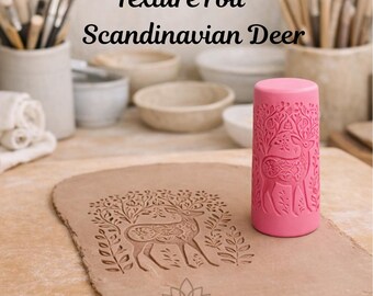 Scandinavian Deer Texture Roller for Clay – emboss Pattern Roller for Pottery, Ceramics, Polymer Clay & Fondant