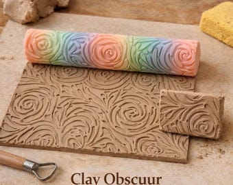 ClayObscure Texture Roller: Vortex Flora | Clay Roller for Ceramics | Pottery Texture Tool | Handmade Tool for Clay Decoration