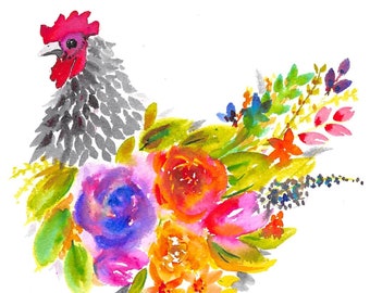 SVG Watercolor Floral Chicken DIGITAL FILE