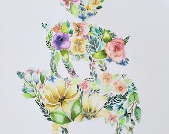 Watercolor Loose Floral Farm Animals Print, Hand Painted animals, Floral Watercolor farm, Painted Chicken Art, Wildflower Pig, Floral farm