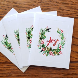 Conjunto de tarjetas de acuarela de la corona de la alegría, tarjeta de nota de la corona, tarjetas de Navidad, papelería doblada, juego de papelería