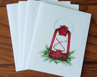 Christmas Watercolor Lantern Notecard set, Lantern notecard, Christmas cards,  folded stationery, stationery set