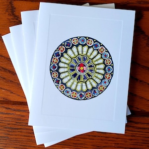 Ensemble de cartes d’aquarelle de fenêtre rose, notecard de verre taché, cartes d’aquarelle, papeterie pliée, ensemble de papeterie