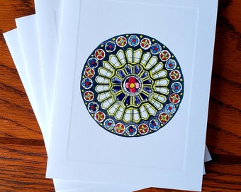 Rose Window Watercolor Notecard set, Stained Glass notecard, watercolor cards,  folded stationery, stationery set