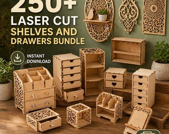 250+ Laser Cut Shelves Drawers Bundle | SVG DXF CNC Patterns (Digital Download)