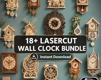 18+ Laser Cut Wall Clock Bundle | Decorative SVG, CNC Woodworking Patterns (Digital Download)