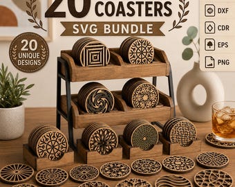 Laser Cut Coaster SVG Bundle, 20 Decorative Wooden Coaster Designs