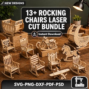 13+ chaises à bascule découpées au laser | Modèles de menuiserie, SVG, DXF (téléchargement numérique)
